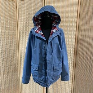 Marine Layer Women’s Raincoat Jacket Blue with Plaid Interior Sz Large